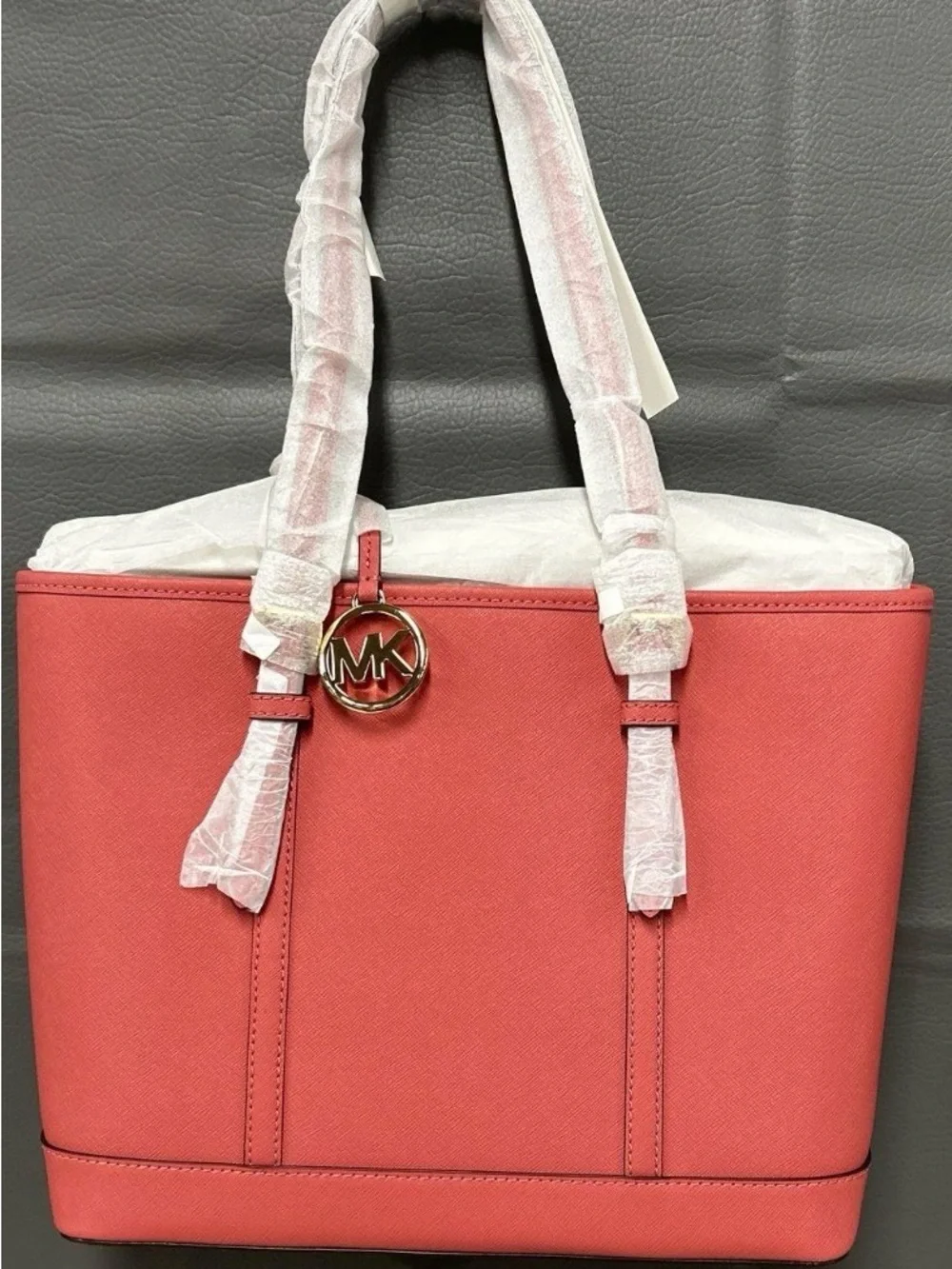 Michael Kors Light Berry Sorbet Saffiano Tote with Gold MK Charm